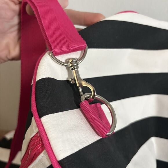 Y2K 2000s Victoria’s Secret Pink Duffle Bag Weekender Black White Stripe Strap - Picture 12 of 14
